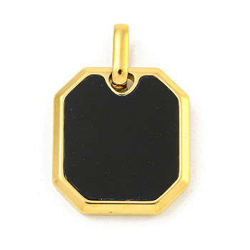 Ion Plating(IP) 304 Stainless Steel Pendants, with Black Acrylic, Octagon Charm, Golden, 20x18x3mm, Hole: 3x5mm