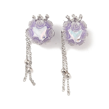 Polymer Clay Rhinestone Beads, with Glitter, Resin & Acrylic & Glass Cabochon & Alloy Chain, Rose with Crown & Fishtail, Lilac, 60~69mm