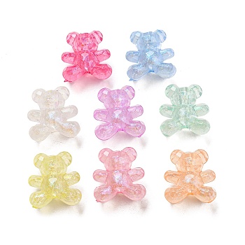 Luminous Acrylic Beads, Glitter Pendants, Glow in the Dark, Bear, Mixed Color, 18.5x17x12mm, Hole: 2.2mm