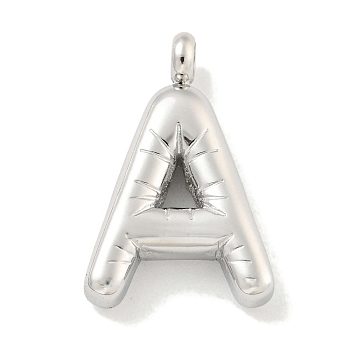 304 Stainless Steel Pendants, Letter Charm, Stainless Steel Color, Letter A, 25.5x26.5x5.5mm, Hole: 3mm