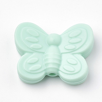Food Grade Eco-Friendly Silicone Beads, Chewing Beads For Teethers, DIY Nursing Necklaces Making, Butterfly, Pale Turquoise, 20x25x6mm, Hole: 2mm