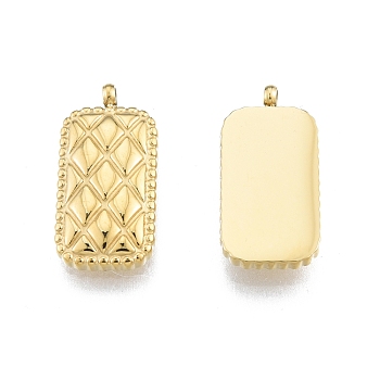 Ion Plating(IP) 304 Stainless Steel Pendants, Rectangle with Rhombus , Real 14K Gold Plated, 18.5x9x2.5mm, Hole: 1.6mm