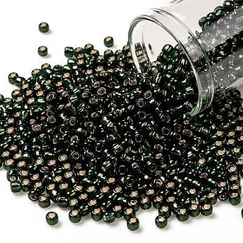 TOHO Round Seed Beads, Japanese Seed Beads, (2209) Silver Lined Dark Emerald, 8/0, 3mm, Hole: 1mm, about 1110pcs/50g