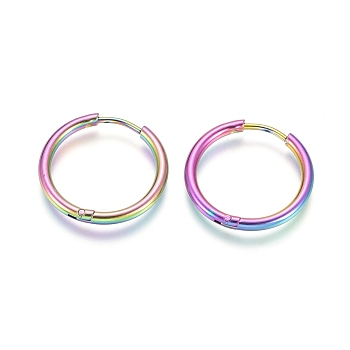 Ion Plating(IP) 304 Stainless Steel Huggie Hoop Earrings, Hypoallergenic Earrings, with 316 Surgical Stainless Steel Pin, Rainbow Color, 12 Gauge, 20x2mm, Pin: 1mm, Inner Diameter: 16mm