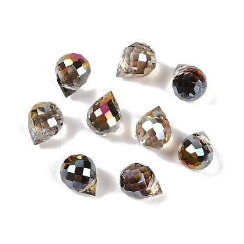 Electroplate Glass Beads, Half Rainbow Plated, Faceted, Teardrop, Old Rose, 8x6mm, Hole: 1mm