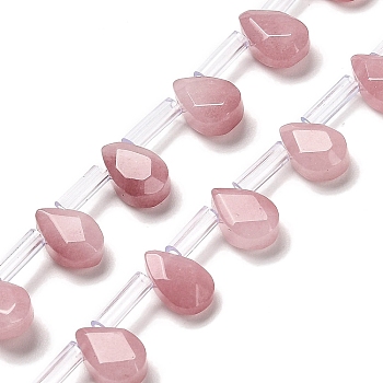 Dyed, Natural Strawberry Quartz Beads Strands, Faceted, Teardrop, Top Drilled, 9x6x4mm, Hole: 0.8mm, about 32pcs/strand, 16.54''(42cm)