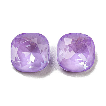 Glass Rhinestone Cabochons, Point Back & Back Plated, Faceted, Square, Purple Velvet, 10x10x5mm