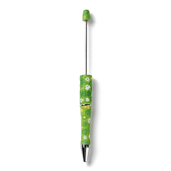 Clover Pattern Plastic Beadable Pens, Ball-Point Pen, for DIY Personalized Pen with Jewelry Bead, Lime Green, 150x11.5mm, Pin: 2mm
