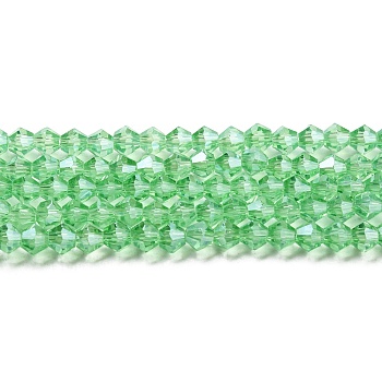 Transparent Electroplate Glass Beads Strands, Pearl Luster Plated, Faceted, Bicone, Light Green, 3.5~3.8x3mm, Hole: 0.8mm, about 113~115pcs/strand, 14.17~14.37 inch(36~36.5cm)