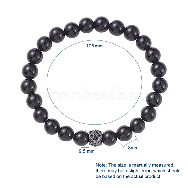 Unisex Round Natural Black Agate Beaded Stretch Bracelets(BJEW-JB04845-01)-2