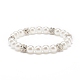 ABS Plastic Pearl & Brass Round Beaded Stretch Bracelet with Clear Rhinestone for Women(BJEW-JB08523-02)-1