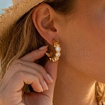 304 Stainless Steel & Clear Cubic Zirconia Dangle Stud Earrings, Fish with C-Shaped, Golden, 17x4mm(EJEW-G468-04G)