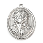 Religion 201 Stainless Steel Pendants, Oval with Jesus Charms, Stainless Steel Color, 36x26x4.5mm, Hole: 2.5mm(SA-CBA5FB0-01P-A)