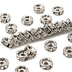 Brass Grade A Crystal Rhinestone Beads, Rondelle, for Jewelry Making, Cadmium Free & Lead Free, DIY Necklaces and Bracelets Craft Supplies, Platinum, 6x3mm, Hole: 1.5mm(RB-A003-6MM-N)