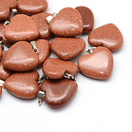 Heart Synthetic Goldstone Pendants, with Platinum Tone Brass Findings, 20~22x20~21x5~8mm, Hole: 2x7mm(X-G-Q438-13)