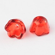 Transparent Acrylic Beads, Flower, Dyed, Red, about 10mm wide, 6mm thick, hole:1.5mm, about1900pcs/500g(PL548-9)