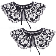 Detachable Fibre Lady's Flower Pattern Embroidered False Collars, Scalloped Edge Neckline Trim, Clothes Sewing Applique Edge, DIY Garment Accessories, Black, 1320x155x1mm(AJEW-WH0347-09)