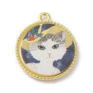 Alloy Pendant, Flat Round with Cat Pattern, Dark Slate Blue, 23.5x20.5x3mm, Hole: 1.8mm(FIND-C041-01A-G)