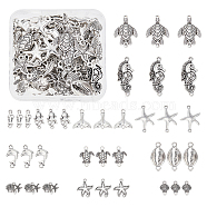72pcs 12 styles Tibetan Style Zinc Alloy Connector Charms, Dolphin & Starfish & Shell & Turtle, Ocean Theme Mixed Shapes, Antique Silver, 16~36x6.5~20mm, 6pcs/style(TIBE-SC0001-77)