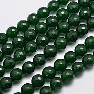 Natural Malaysia Jade Bead Strands, Round, Dyed, Faceted, Dark Green, 10mm, Hole: 1.0mm, about 37pcs/strand, 14.5 inch(G-A147-10mm-A07)