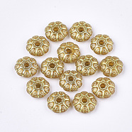 Plating Acrylic Beads, Metal Enlaced, Flower, Goldenrod, 10.5x4mm, Hole: 1.8mm, about 1800pcs/500g(PACR-T008-04)