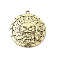Tibetan Style Alloy Pendants, Flat Round with Sun Charm, Antique Bronze, 37.5x34x3.5mm, Hole: 2.3mm(PALLOY-B008-06AB)