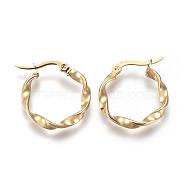 201 Stainless Steel Hoop Earrings, with 304 Stainless Steel Pin, Hypoallergenic Earrings, Twisted Ring Shape, Golden, 9 Gauge, 21x3mm, Pin: 0.7mm(X-EJEW-A054-05C-G)