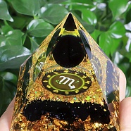 Orgonite Pyramid Resin Energy Generators, Reiki Natural Obsidian Chips Inside for Home Office Desk Decoration, Scorpio, 50mm(PW-WG80884-08)
