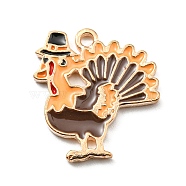 Thanksgiving Day Alloy Enamel Pendants, Light Gold, Turkey, 20.5x18.5x1.5mm, Hole: 1.8mm(ENAM-D060-03E-KCG)