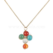 Natural & Synthetic Mixed Gemstone Cross Pendant Necklace with Copper Chains, Golden, 17.52 inch(44.5cm)(NJEW-JN04446-01)