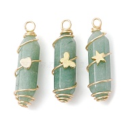 3Pcs 3 Styles Natural Green Aventurine Copper Wire Wrapped Pointed Pendants, Faceted Bullet Charms with Golden Tone Brass Heart & Star & Butterfly Beads, 34.5~37x10.5x12mm, Hole: 2.7mm, 1pc/style(PALLOY-JF02460-04)