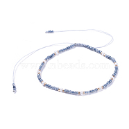 Adjustable Nylon Thread Braided Beads Bracelets, with Glass Seed Beads and Glass Bugle Beads, Steel Blue, 2 inch(5cm)(BJEW-JB04377-03)