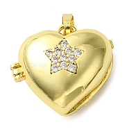 Rack Plating Brass Micro Pave Clear Cubic Zirconia Pendants, Long-Lasting Plated, Lead Free & Cadmium Free, Heart with Star, Real 18K Gold Plated, 17x19.5x10mm, Hole: 3x4mm(KK-G501-15A-G)