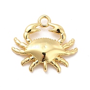 Rack Plating Brass Pendants, Long-Lasting Plated, Cadmium Free & Lead Free, Crab Charm, Real 18K Gold Plated, 16x18x3mm, Hole: 1.8mm(KK-K270-30G)