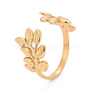 Ion Plating(IP) 304 Stainless Steel Leaf Open Cuff Ring for Women, Golden, US Size 6 1/2(16.9mm)(RJEW-C025-09G)