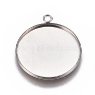 304 Stainless Steel Pendant Cabochon Settings, Plain Edge Bezel Cups, Flat Round, Stainless Steel Color, Tray: 25mm, 30.5x26.5x2mm, Hole: 2.2mm(STAS-G127-13-25mm-P)