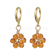 Woven Flower Glass Dangle Earrings, Brass Leverback Earrings for Women, Golden, 30x12.5mm(EJEW-JE05815)