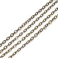 Brass Cable Chains, Soldered, Flat Oval, Antique Bronze, 2.6x2x0.3mm, Fit for 0.7x4mm Jump Rings(X-CHC-T008-06B-AB)