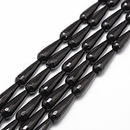 Natural Black Onyx Beads Strands, Grade A, Dyed & Heated, Faceted, Teardrop, 30x10mm, Hole: 1mm, about 13pcs/strand, 15.16 inch~15.35 inch(G-P161-24-30x10mm)