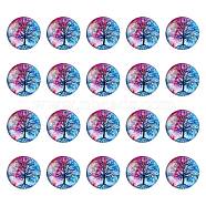 Half Round/Dome Tree Pattern Glass Flatback Cabochons for DIY Projects, Cerise, 25x6mm(GGLA-YW0001-14B)