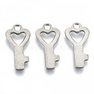 201 Stainless Steel Charms, Laser Cut, Key, Stainless Steel Color, 16x8x0.8mm, Hole: 1.6mm(STAS-R116-013)
