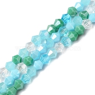 Electroplate Glass Beads Strands, Opaque & Transparent & AB Color Plated, Faceted, Bicone, Dark Turquoise, 4x4.5mm, Hole: 0.9mm, about 94~95pcs/strand, 13.86''(35.2cm)(X1-EGLA-D018-02F)