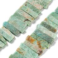 Natural Amazonite Beads Strands, Top Drilled Beads, Rectangle, 24~62x8~14x4~9mm, Hole: 1.8mm, about 34~39pcs/strand, 15.04''~15.51''(38.2~39.4cm)(G-L551B-11)
