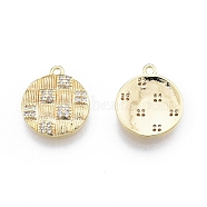 Ion Plating(IP) Brass Micro Pave Clear Cubic Zirconia Charms, Flat Round, Real 18K Gold Plated, 14x12x2mm, Hole: 1.2mm(KK-C006-19G)