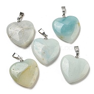 Natural Flower Amazonite Pendants, Heart, with Brass Findings, Platinum, 22~23x20~20.5x6~7.5mm, Hole: 5x8mm(G-G956-B74-FF)