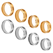Unicraftale 8Pcs 8 Style 201 Stainless Steel Grooved Finger Ring Settings, Ring Core Blank, for Inlay Ring Jewelry Making, Golden & Stainless Steel Color, 1pc/color(MAK-UN0001-37)