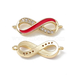 Brass Micro Pave Clear Cubic Zirconia Connector Charms, with Enamel, Real 18K Gold Plated, Infinity Links, Red, 25x8.5x2.5mm, Hole: 1.2mm(KK-E068-VB400-1)