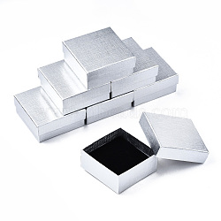 Cardboard Jewelry Boxes, for Ring, Earring, Necklace, with Sponge Inside, Square with Bowknot, Silver, 7.4x7.4x3.2cm(CBOX-S018-08F)
