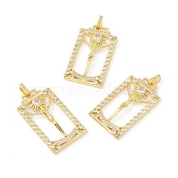 Rack Plating Brass Micro Pave Clear Cubic Zirconia Pendants, Long-Lasting Plated, Cadmium Free & Lead Free, Rectangle with Sun & Jesus, Real 18K Gold Plated, 39x22.5x3mm, Hole: 5x2.5mm(ZIRC-I058-23G)