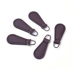 PU Leather Zipper Puller, Garment Accessories, with Alloy Findings, teardrop, Gunmetal, Coconut Brown, 38~40x14x3.5mm, Hole: 5.5x6mm(FIND-WH0044-02)